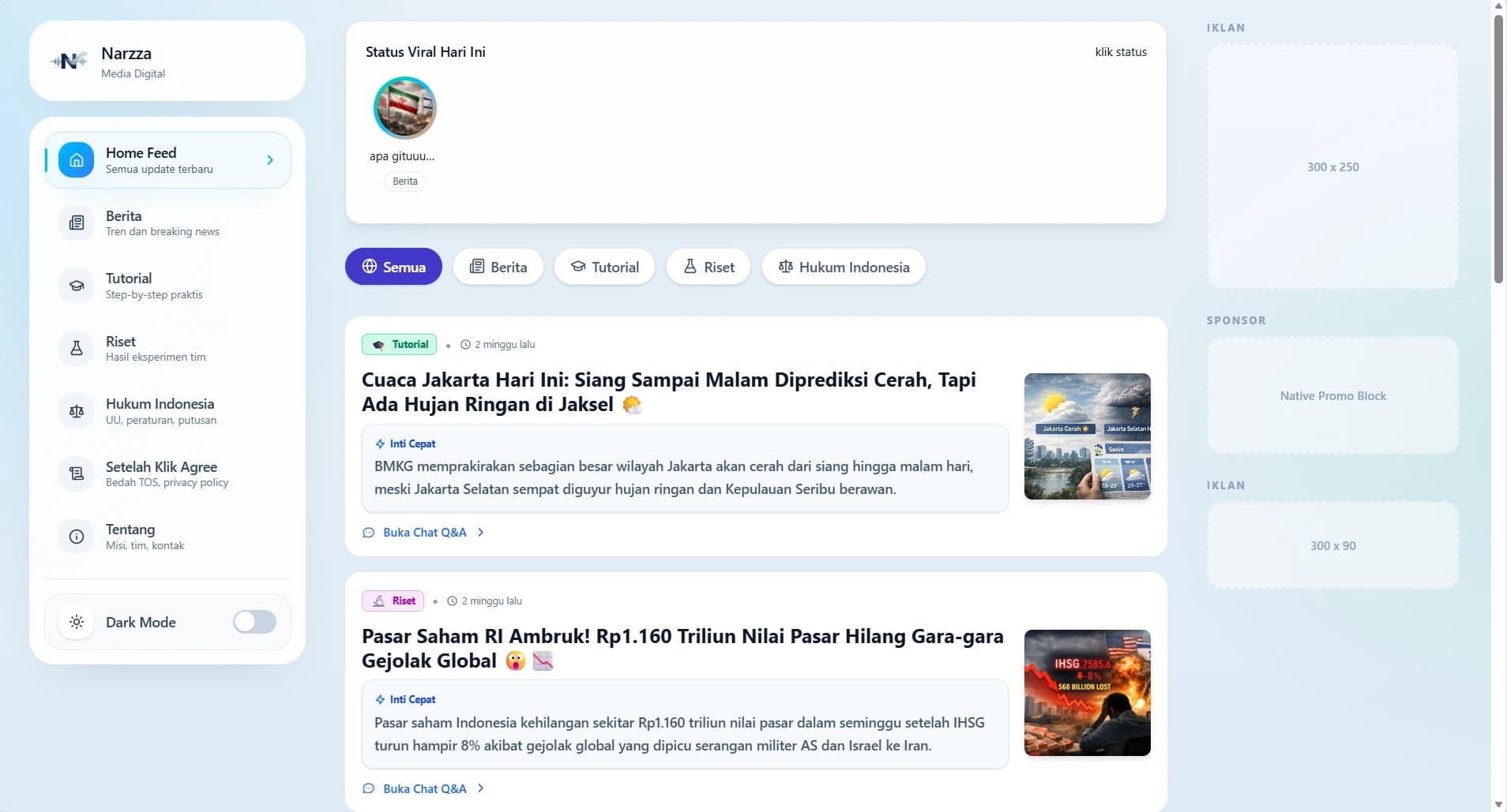 Tampilan Narzza Media